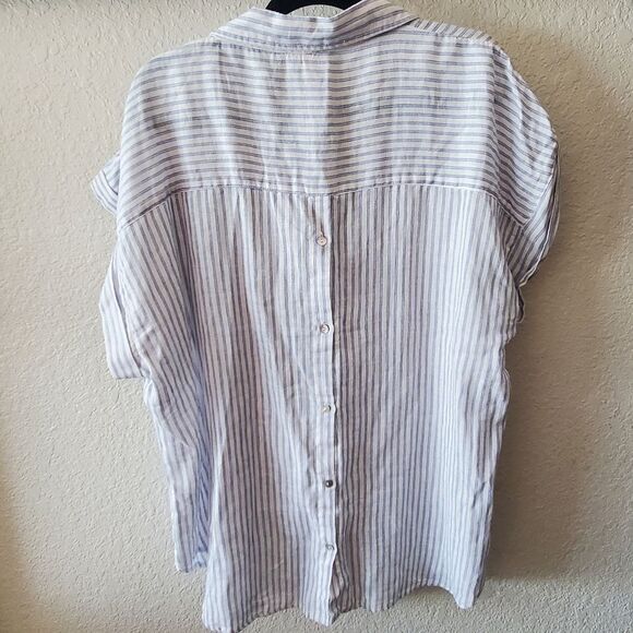 Per Se | Blue and White Striped Button Back Linen Blend Shirt | Size 2X | NWT - Picture 8 of 9